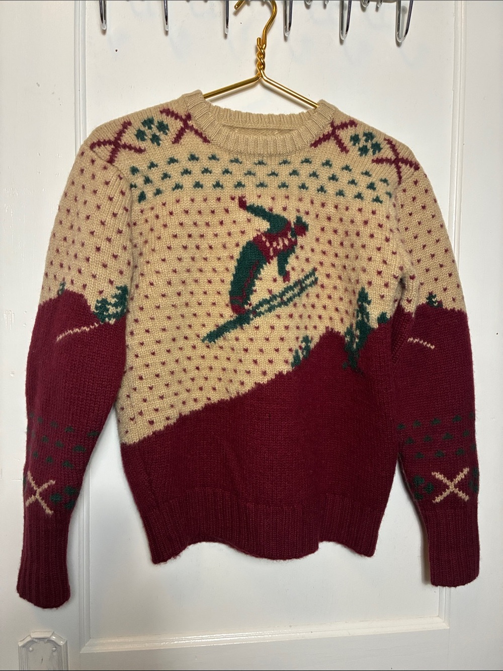 VintagePolo by Ralph Lauren Ski Crewneck Sweater - Cream, Burgundy & Green